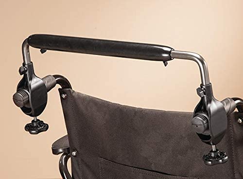 Image of Greenmont's EasyPushbar installed on a wheelchair.